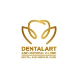 Gold dental clinic logo featuring stylized tooth with leaf design and DentalArt medical clinic text