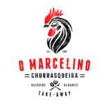 O Marcelino Churrasqueira logo featuring a stylized rooster head with red comb and text for Portuguese takeaway restaurant