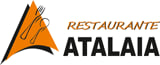 Restaurante Atalaia logo featuring orange swoosh shape with fork, knife, and spoon utensils